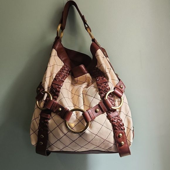 ISABELLA FIORE QUILTY AS CHARGED-CANNA CANVAS & LEATHER HOBO SHOULDER BAG - Picture 1 of 14